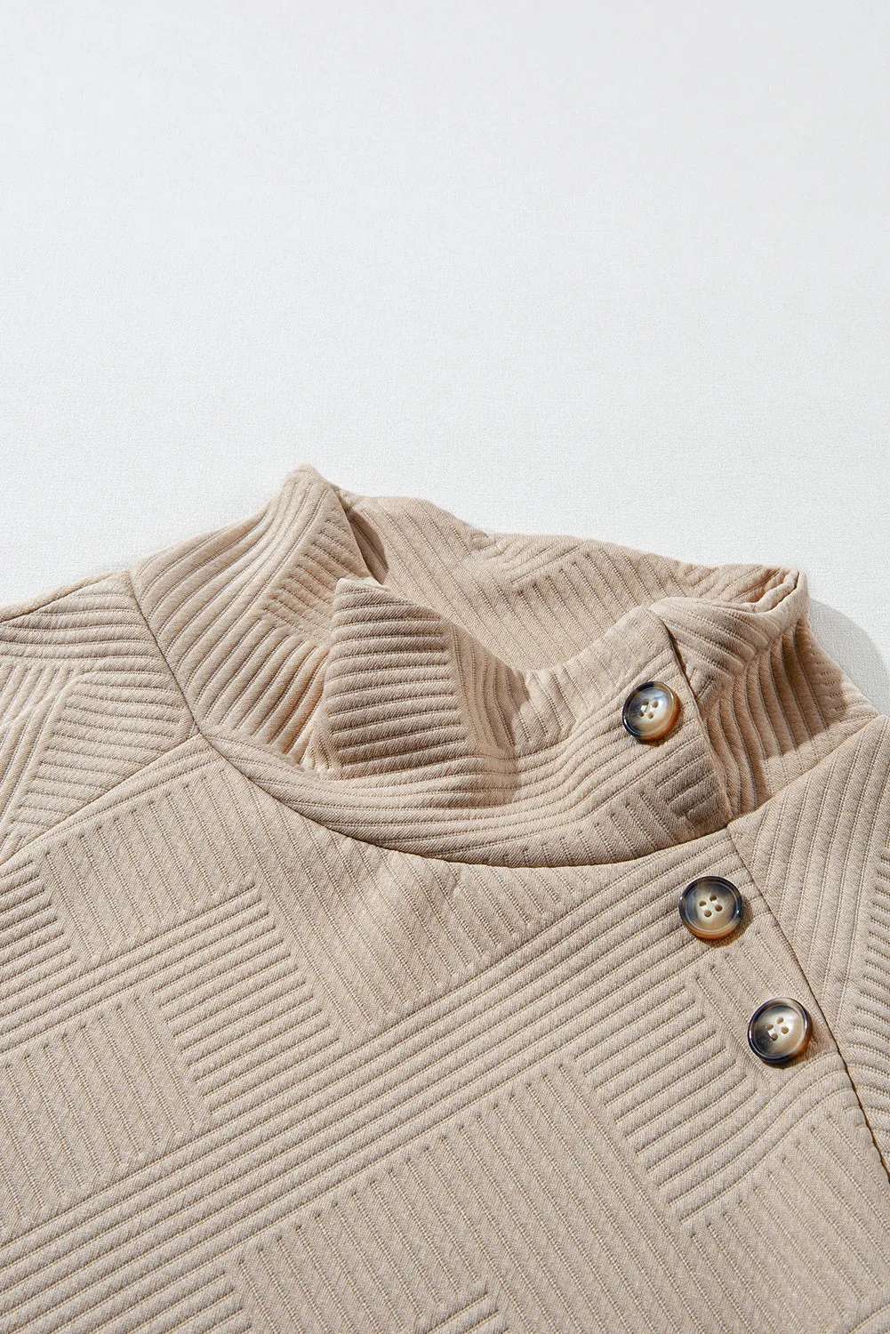 Apricot  Asymmetric Buttons Detail High Neck Textured Sweatshirt