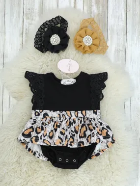 Black Leopard Bubble Romper