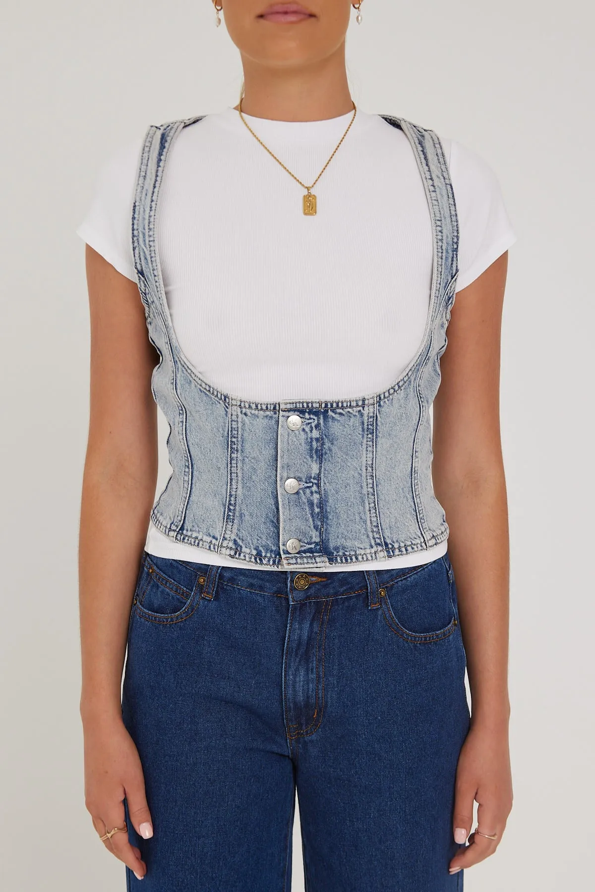 Calvin Klein CK Corset Vest Denim Light