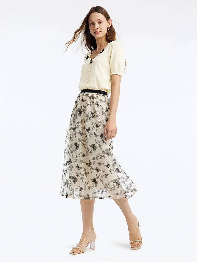 Embroidery Mid-Calf Skirt