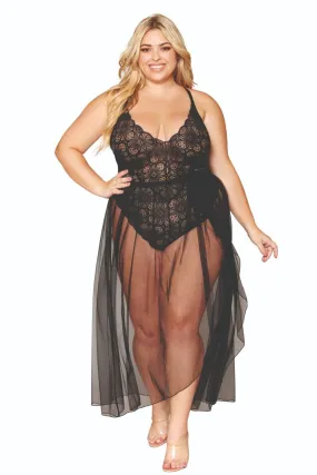 Fabulous Plus Size Lace Teddy and Sheer Skirt Combo