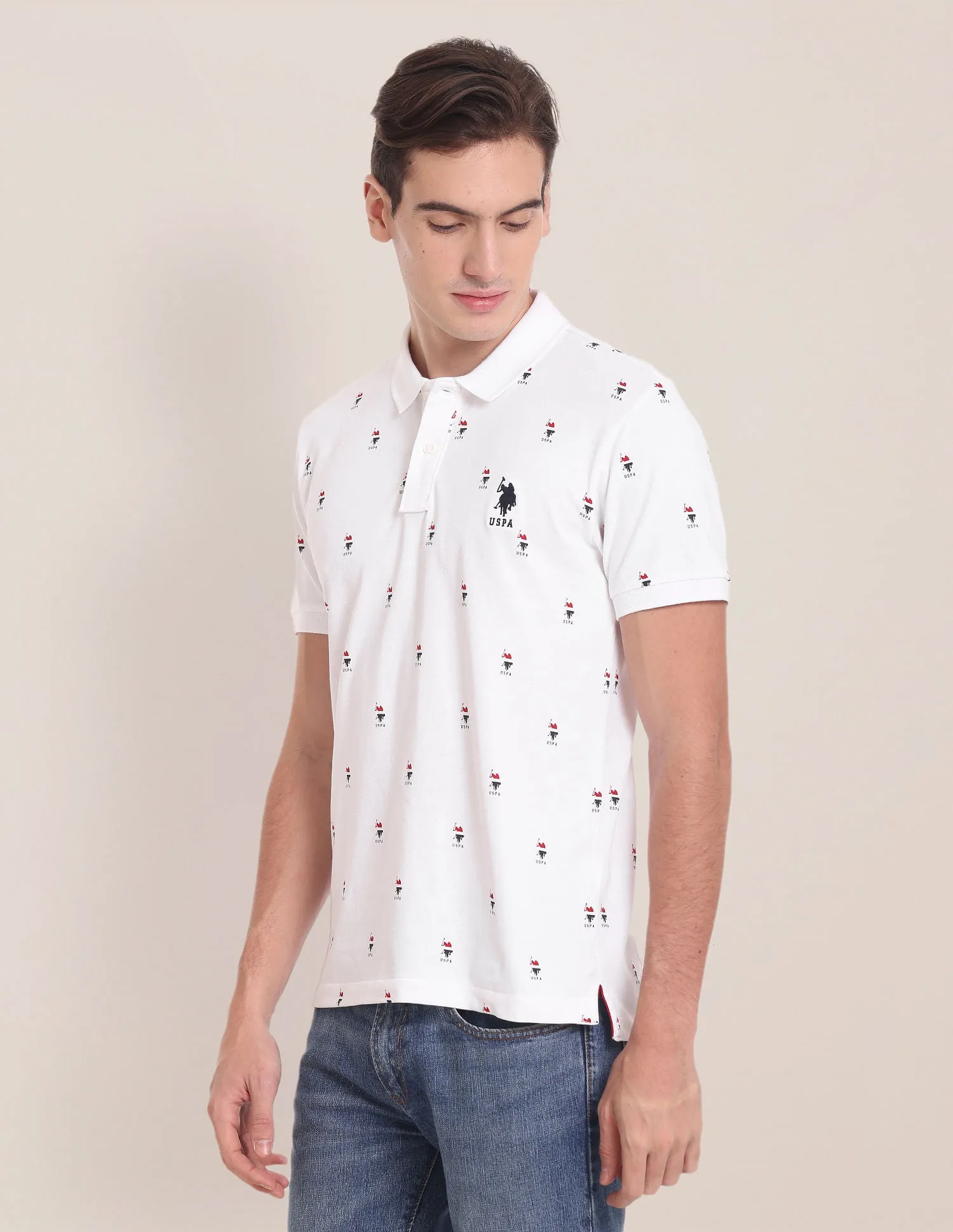 Flag Print Cotton Polo Shirt