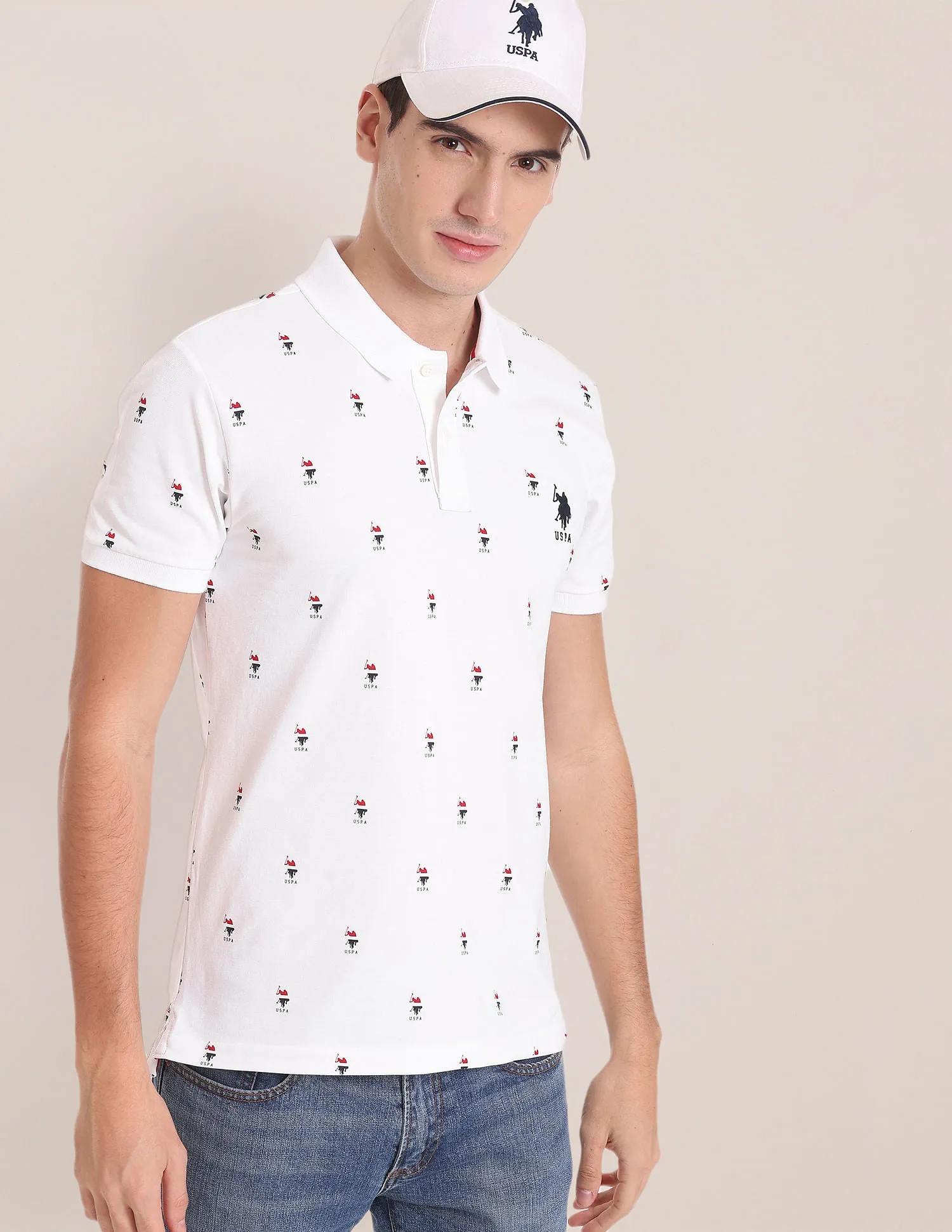 Flag Print Cotton Polo Shirt