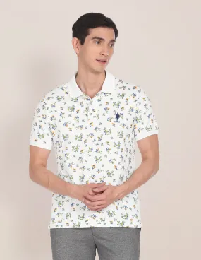 Floral Print Cotton Polo Shirt