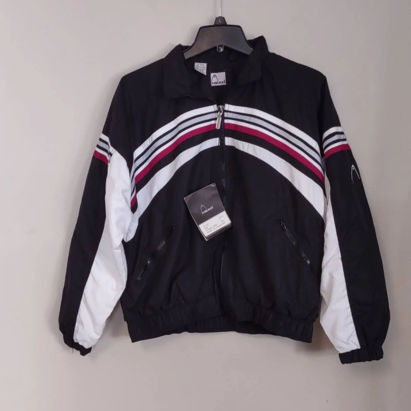 HEAD Vintage Bomber Windbreaker Track Jacket Small Black White