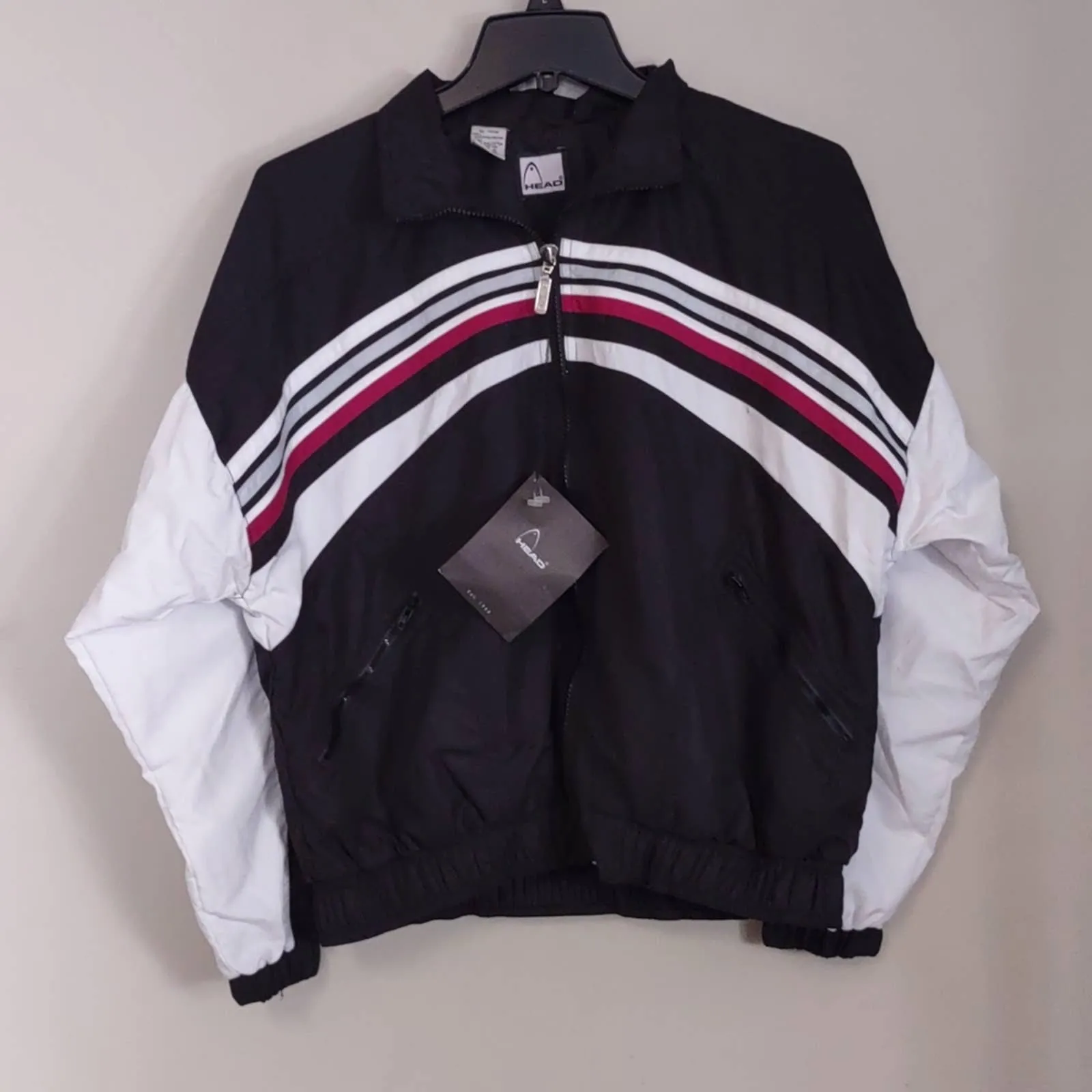 HEAD Vintage Bomber Windbreaker Track Jacket Small Black White