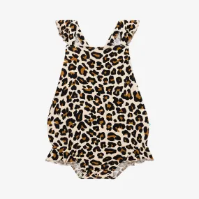 Lana Leopard Tan Ruffled Strap Bubble Romper