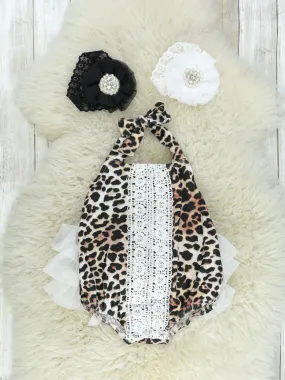 Leopard Lace Ruffle Bubble Romper