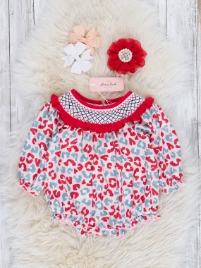 Merry Leopard Smocked Ruffle Bubble