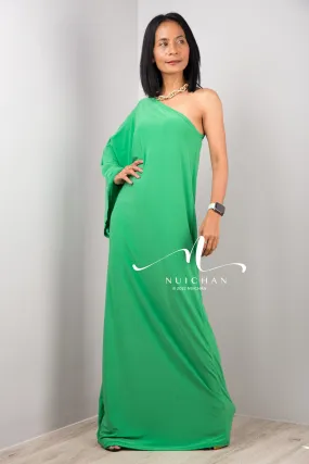 Off the shoulder maxi dress in green