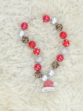 Red Leopard Santa Hat Bubblegum Necklace