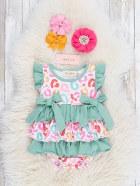 Sage & Pink Leopard Ruffle Bubble