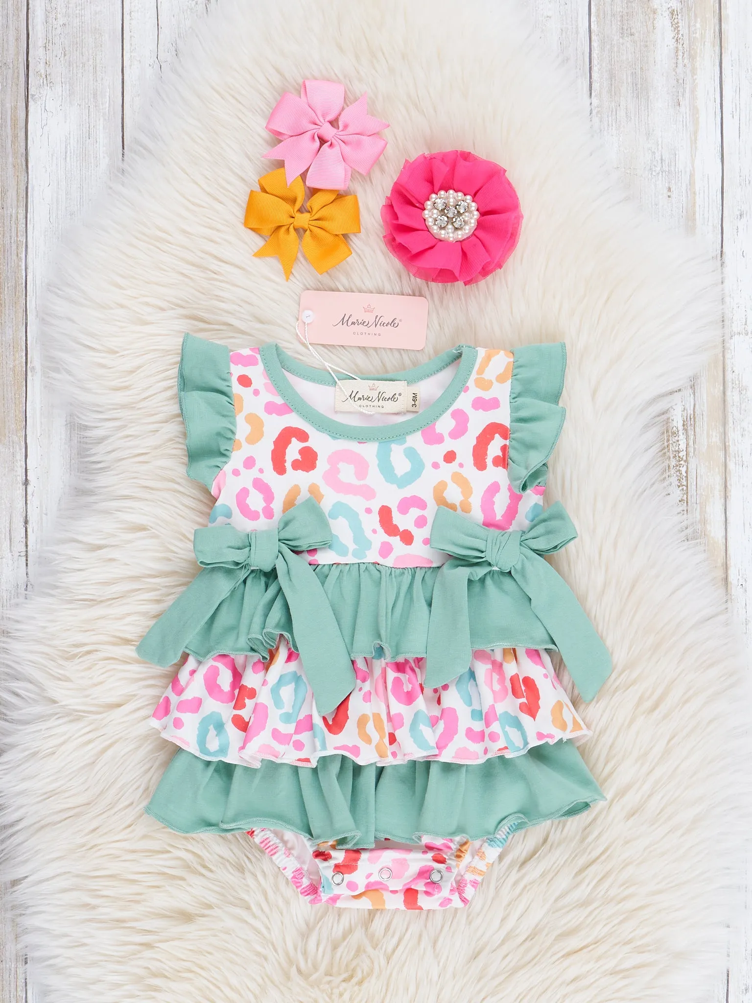 Sage & Pink Leopard Ruffle Bubble