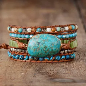 Turquoise Oval Jasper Stone Mix Beaded 5X Wrap Bracelet